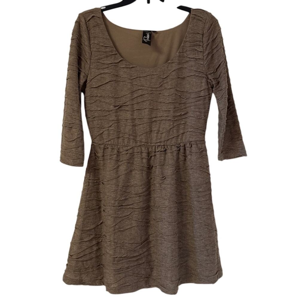 Trixxi Taupe Large Fit and Flare Lined Dress 3/4 Sleeves No Belt